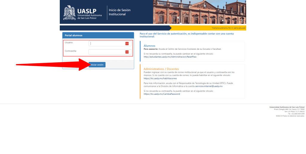 Iniciar Sesión Portal de Alumnos UASLP