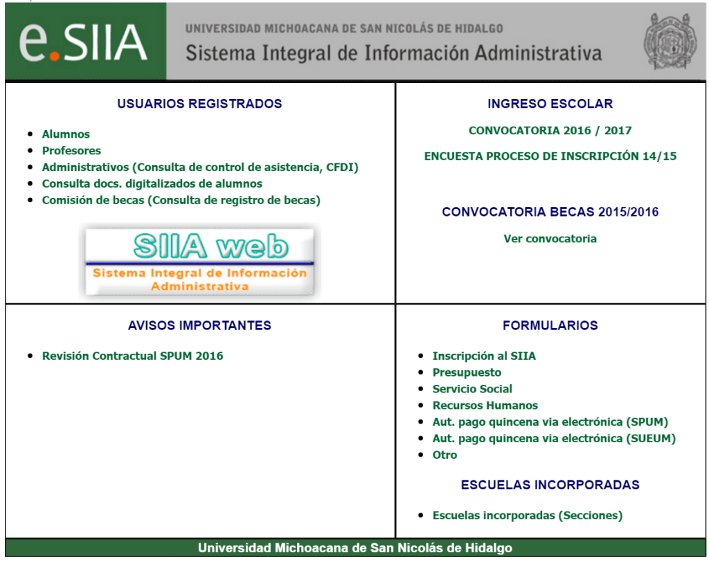 Iniciar Sesión SIIA UMICH Alumnos